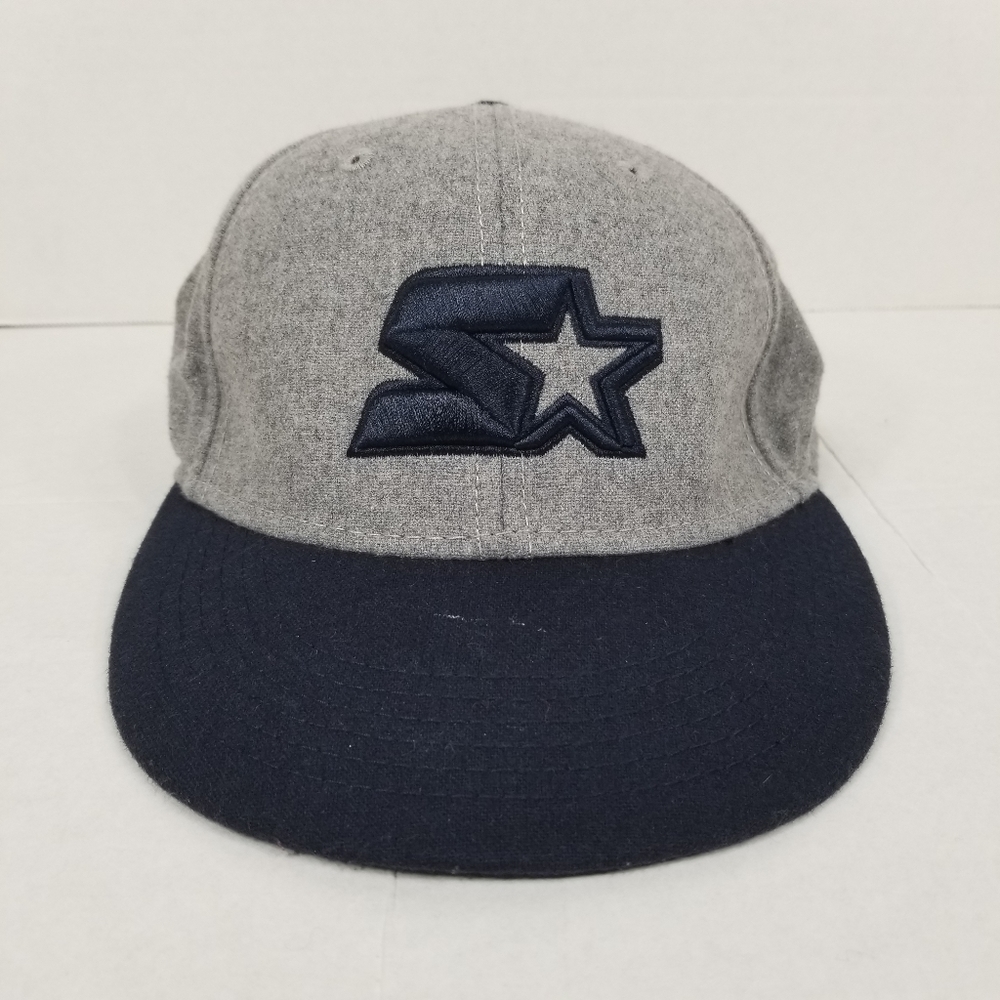 Mens Starter Wool Blend Star Logo Gray Grey Navy Blue Snapback Hat Cap One Size